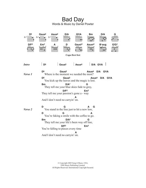 are thin lips bad days chords guitar chords