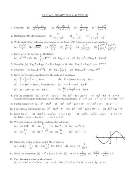 are you ready for calculus work