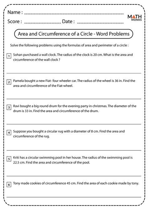 Area And Circumference Word Problems