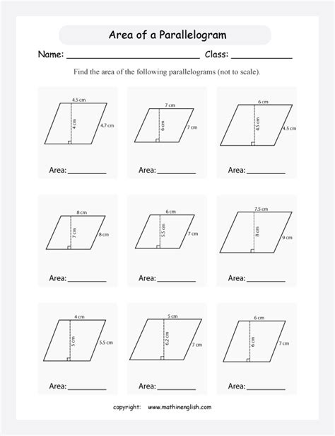 Area And Perimeter Of Parallelogram Worksheets Examples Solutions Area Of Parallelogram Worksheet Answers - Area Of Parallelogram Worksheet Answers
