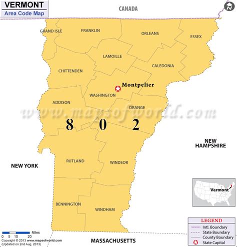 area code for vermont usa