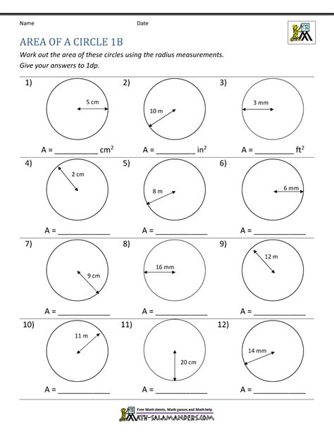 Area Of A Circle Math Salamanders Circle Practice Worksheet - Circle Practice Worksheet