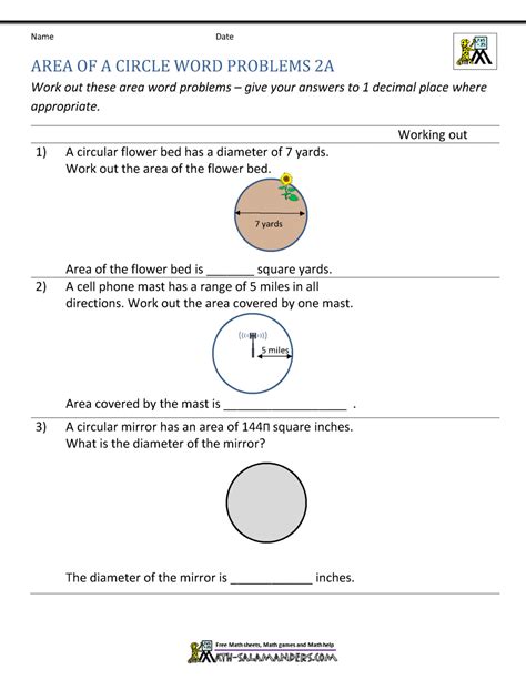 Area Of A Circle Word Problems With Solutions