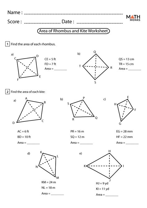 Area Of A Rhombus Worksheet   Pdf Properties Of Rhombuses Kuta Software - Area Of A Rhombus Worksheet