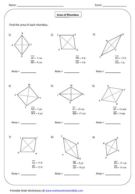 Area Of A Rhombus Worksheets Tutoring Hour Area Of A Rhombus Worksheet - Area Of A Rhombus Worksheet