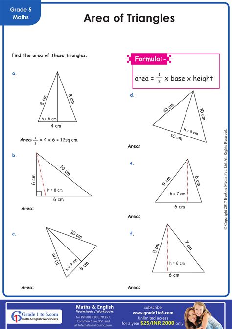 Area Of A Triangle Worksheet