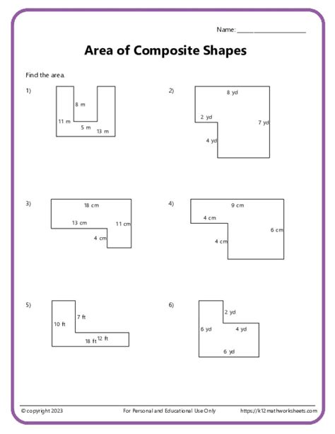Area Of Composite Shapes Worksheet