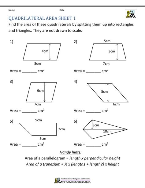 Area Of Quadrilateral Worksheets Math Salamanders Quadrialterals Worksheet Grade 5 - Quadrialterals Worksheet Grade 5