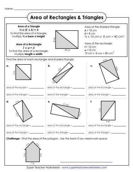 area of rectangles triangles super teacher worksheets