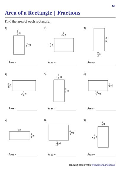 Area Of Rectangles With Fractional Side Lengths Worksheets Area With Fractions - Area With Fractions