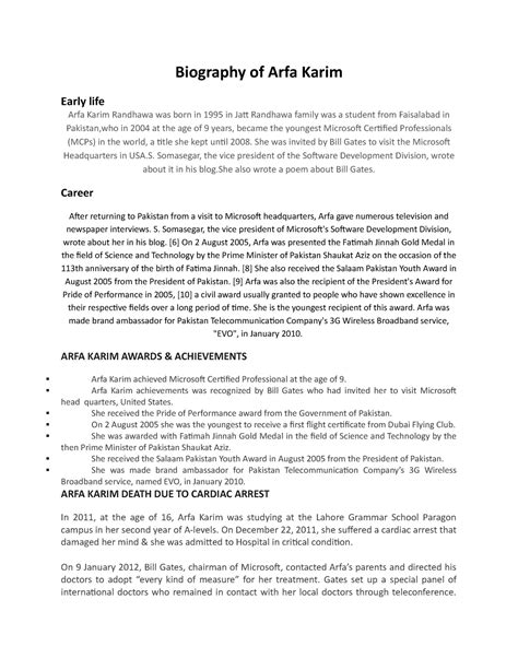 arfa karim biography sample