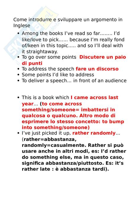 Argomento In Inglese