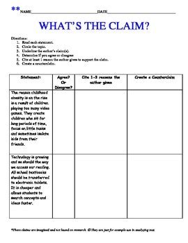 Argument Writing Make A Claim Worksheet Education Com Writing A Claim Worksheet - Writing A Claim Worksheet