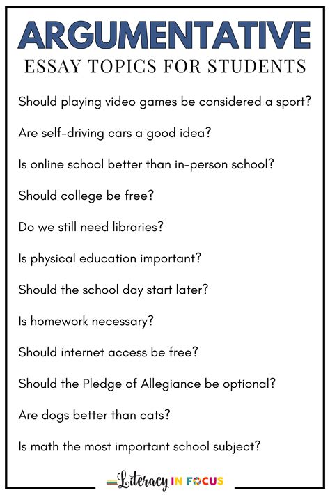 Argumentative Essay Topics 5th Grade