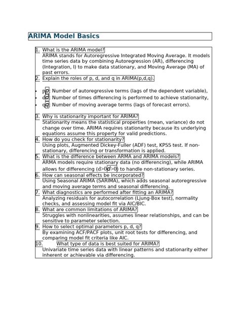 Arima Exam Questions