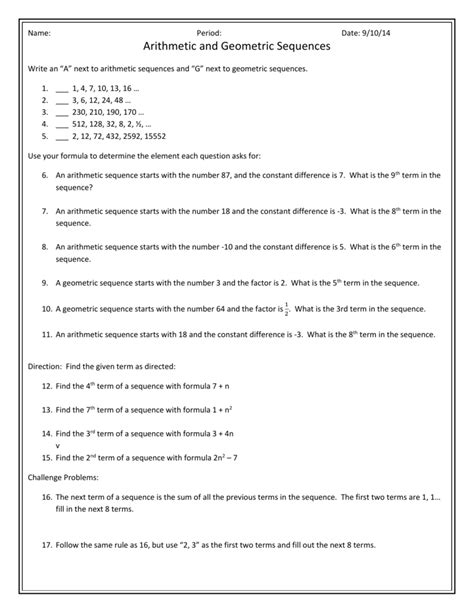 Arithmetic And Geometric Sequences Worksheet Onlinemath4all Arithmetic And Geometric Series Worksheet - Arithmetic And Geometric Series Worksheet