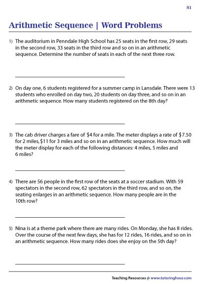 Arithmetic Sequence Word Problems With Solutions