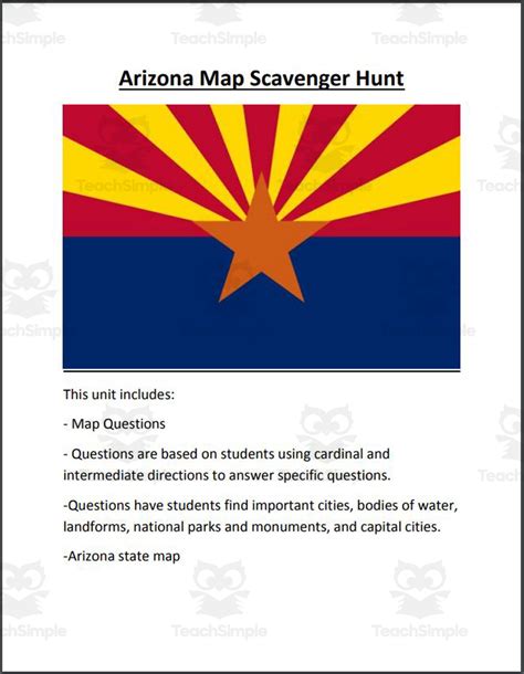 Arizona Map Scavenger Hunt By Teach Simple Map Scavenger Hunt Worksheet - Map Scavenger Hunt Worksheet
