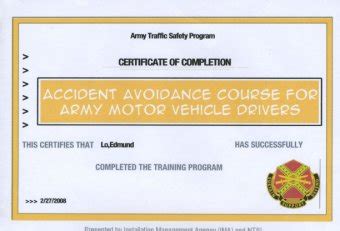 Army Accident Avoidance Course Certificate