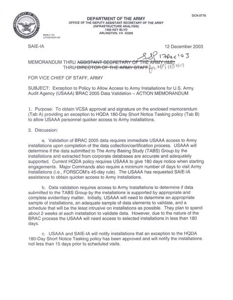 army exception to policy memorandum example
