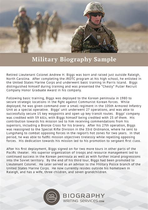 army history biographical format