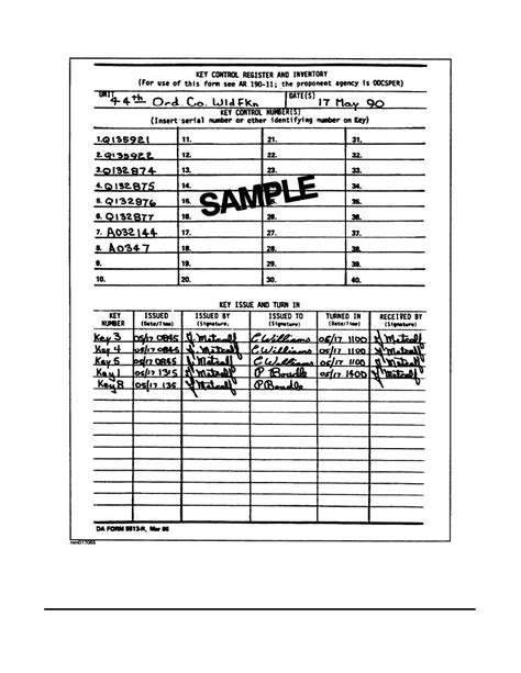Army Key Control Log Example