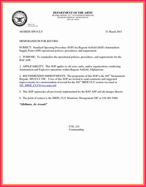 Army Memorandum For Record Example