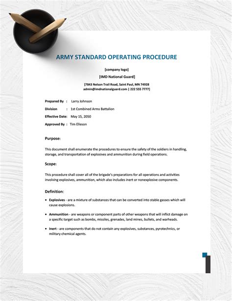 Army Standard Operating Procedures Outline
