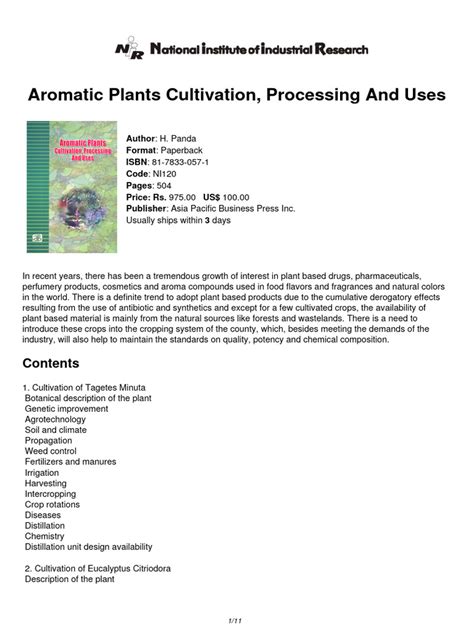 Aromatic Plants Cultivation Processing And Uses
