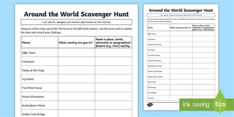 Around The World Scavenger Hunt Worksheet Twinkl Map Scavenger Hunt Worksheet - Map Scavenger Hunt Worksheet