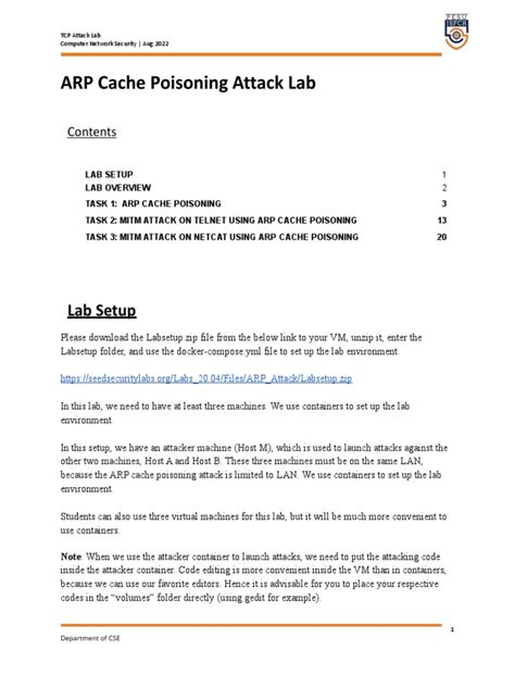 Arp Cache Lab Manual