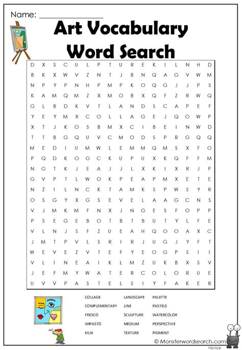 Art Word Search Vocabulary Skills Expanding Stage Of Language Arts Word Search - Language Arts Word Search