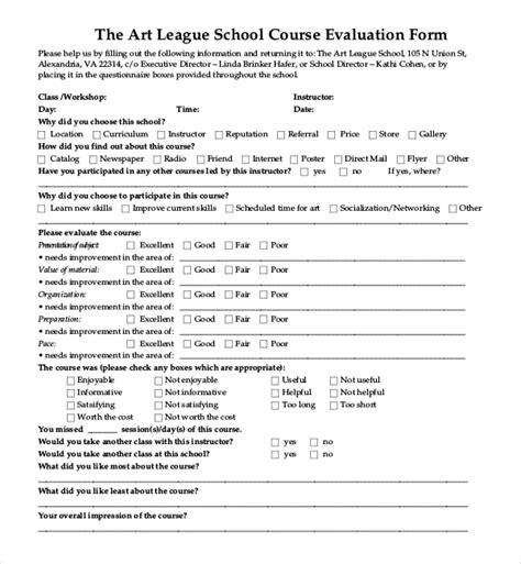 Art Workshop Evaluation Forms