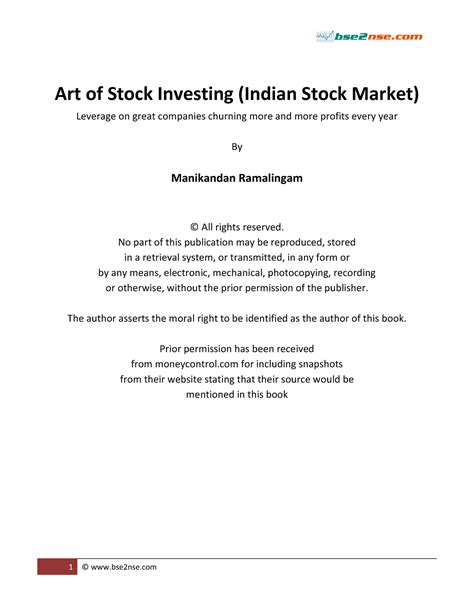 Read Art Of Stock Investing Indian Stock Market Bse2Nse 