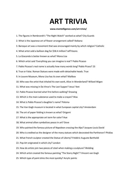 Read Art Quiz Questions And Answers 