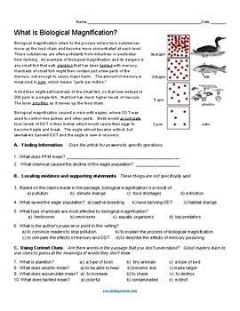 Article Biological Magnification Key By Biologycorner Tpt Biological Magnification Worksheet - Biological Magnification Worksheet