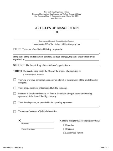 Article Of Dissolution Form