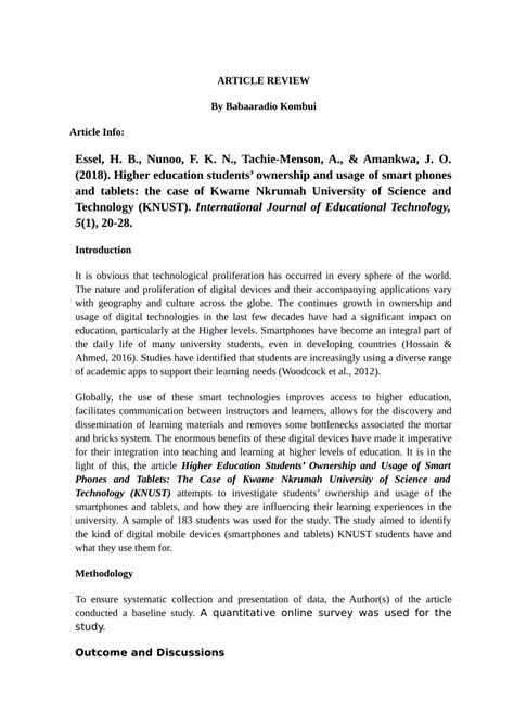 Article Review Sample