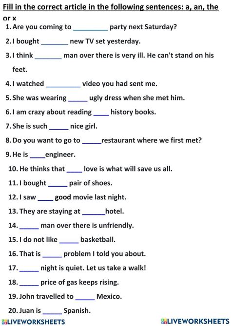 Article Worksheet For Class 5