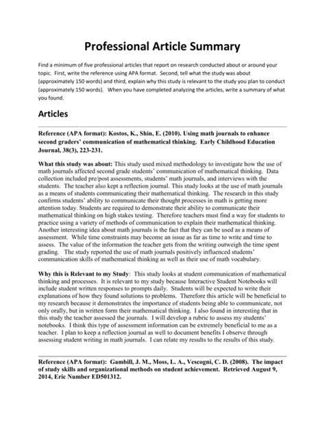 Read Online Article Summaries In An Apa Style Paper 