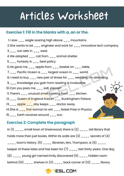 Articles Exercise For Class 5