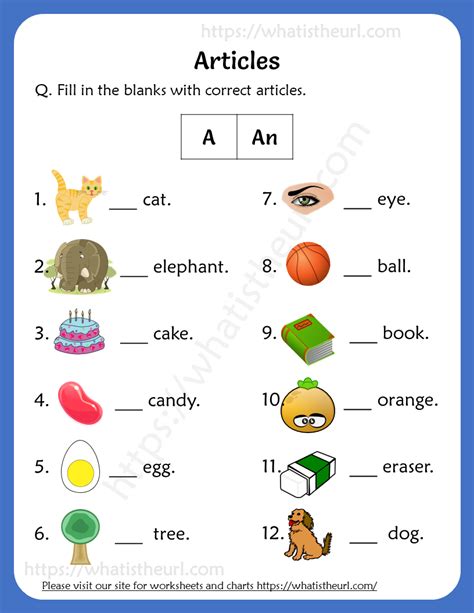 Articles Worksheet For Grade 1