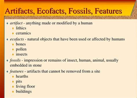 Artifacts Ecofacts Features Sites