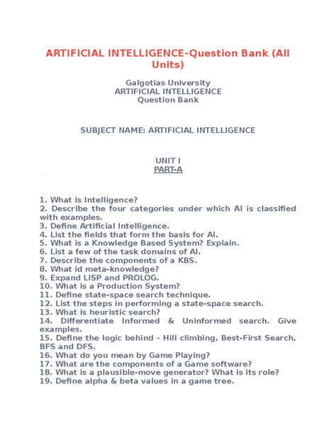 Artificial Intelligence Question Bank With Answers