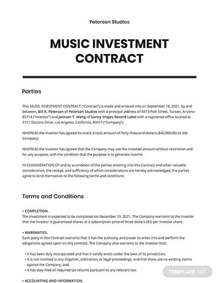 Download Artist Investor Contract Template 
