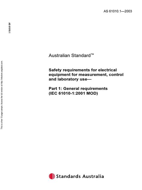 Read Online As 61010 1 2003 Safety Requirements For Electrical 