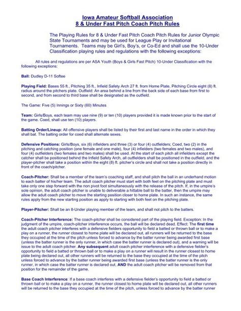 asa fastpitch softball rules