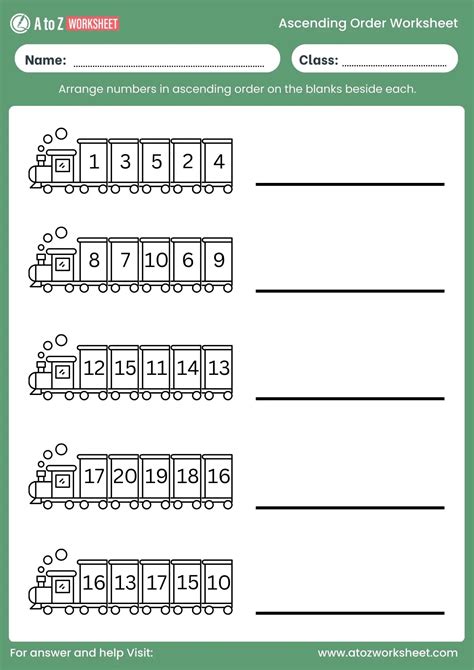 Ascending Order Worksheet For Class 1