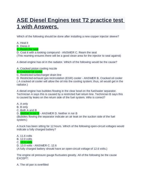 Ase Practice Test Diesel