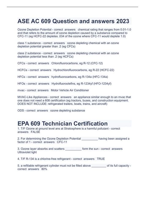 ase section 609 test answers